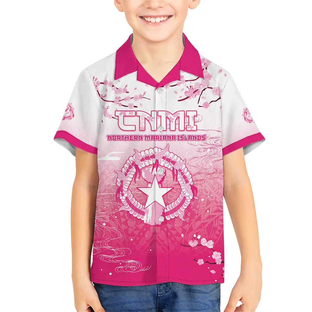 Personalized Sakura Marianas Family Matching Long Sleeve Bodycon Dress and Hawaiian Shirt CNMI Seal LT05 Son's Shirt Pink - Polynesian Pride