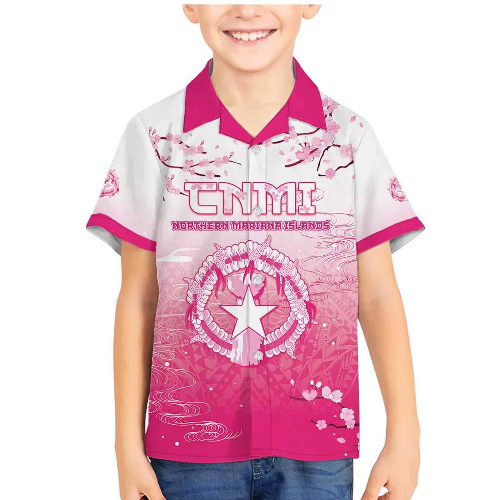 Personalized Sakura Marianas Family Matching Mermaid Dress and Hawaiian Shirt CNMI Seal LT05 Son's Shirt Pink - Polynesian Pride