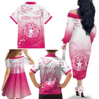 Personalized Sakura Marianas Family Matching Off The Shoulder Long Sleeve Dress and Hawaiian Shirt CNMI Seal LT05 - Polynesian Pride
