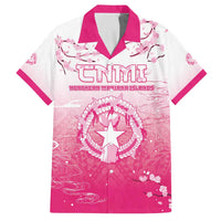 Personalized Sakura Marianas Family Matching Off The Shoulder Long Sleeve Dress and Hawaiian Shirt CNMI Seal LT05 Dad's Shirt - Short Sleeve Pink - Polynesian Pride