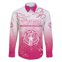 Personalized Sakura Marianas Family Matching Off The Shoulder Long Sleeve Dress and Hawaiian Shirt CNMI Seal LT05 Dad's Shirt - Long Sleeve Pink - Polynesian Pride