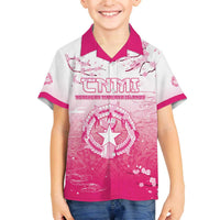 Personalized Sakura Marianas Family Matching Off The Shoulder Long Sleeve Dress and Hawaiian Shirt CNMI Seal LT05 Son's Shirt Pink - Polynesian Pride