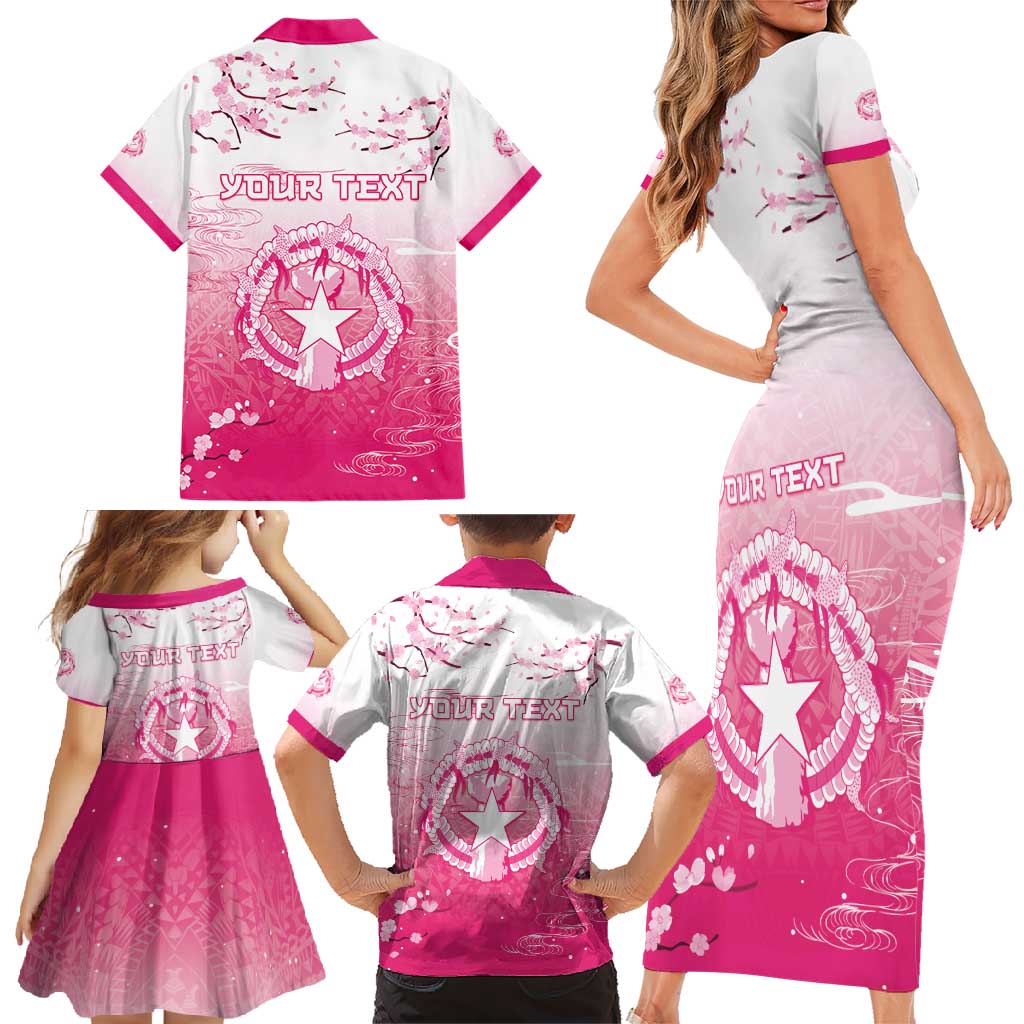 Personalized Sakura Marianas Family Matching Short Sleeve Bodycon Dress and Hawaiian Shirt CNMI Seal LT05 - Polynesian Pride