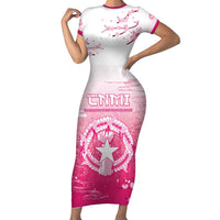 Personalized Sakura Marianas Family Matching Short Sleeve Bodycon Dress and Hawaiian Shirt CNMI Seal LT05 Mom's Dress Pink - Polynesian Pride