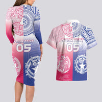 Custom Northern Mariana Islands And Japan Together Couples Matching Long Sleeve Bodycon Dress and Hawaiian Shirt LT05 - Polynesian Pride
