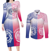 Custom Northern Mariana Islands And Japan Together Couples Matching Long Sleeve Bodycon Dress and Long Sleeve Button Shirt LT05 White - Polynesian Pride
