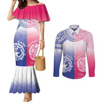 Custom Northern Mariana Islands And Japan Together Couples Matching Mermaid Dress and Long Sleeve Button Shirt LT05 White - Polynesian Pride