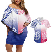 Custom Northern Mariana Islands And Japan Together Couples Matching Off Shoulder Short Dress and Hawaiian Shirt LT05 White - Polynesian Pride