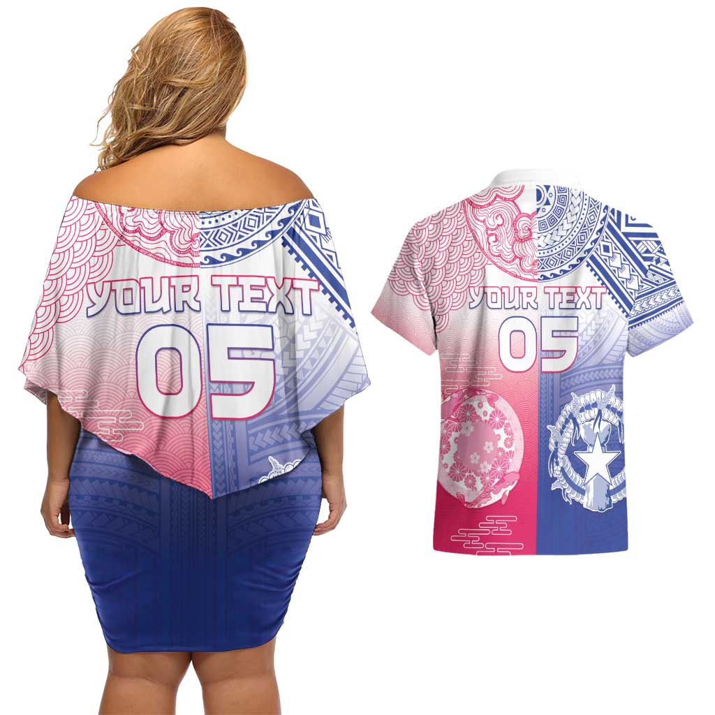 Custom Northern Mariana Islands And Japan Together Couples Matching Off Shoulder Short Dress and Hawaiian Shirt LT05 - Polynesian Pride