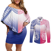Custom Northern Mariana Islands And Japan Together Couples Matching Off Shoulder Short Dress and Long Sleeve Button Shirt LT05 White - Polynesian Pride