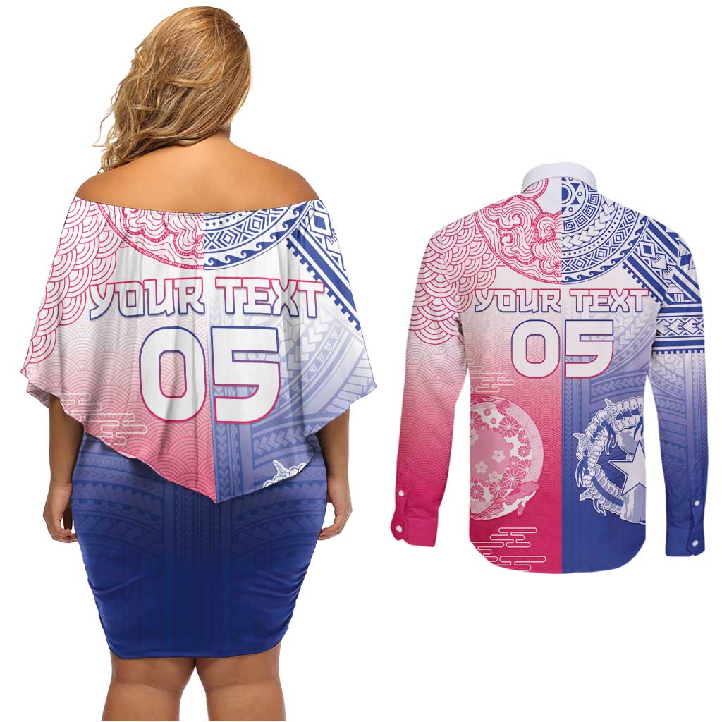 Custom Northern Mariana Islands And Japan Together Couples Matching Off Shoulder Short Dress and Long Sleeve Button Shirt LT05 - Polynesian Pride