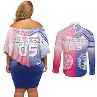 Custom Northern Mariana Islands And Japan Together Couples Matching Off Shoulder Short Dress and Long Sleeve Button Shirt LT05 - Polynesian Pride