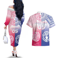 Custom Northern Mariana Islands And Japan Together Couples Matching Off The Shoulder Long Sleeve Dress and Hawaiian Shirt LT05 - Polynesian Pride