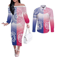 Custom Northern Mariana Islands And Japan Together Couples Matching Off The Shoulder Long Sleeve Dress and Long Sleeve Button Shirt LT05 White - Polynesian Pride