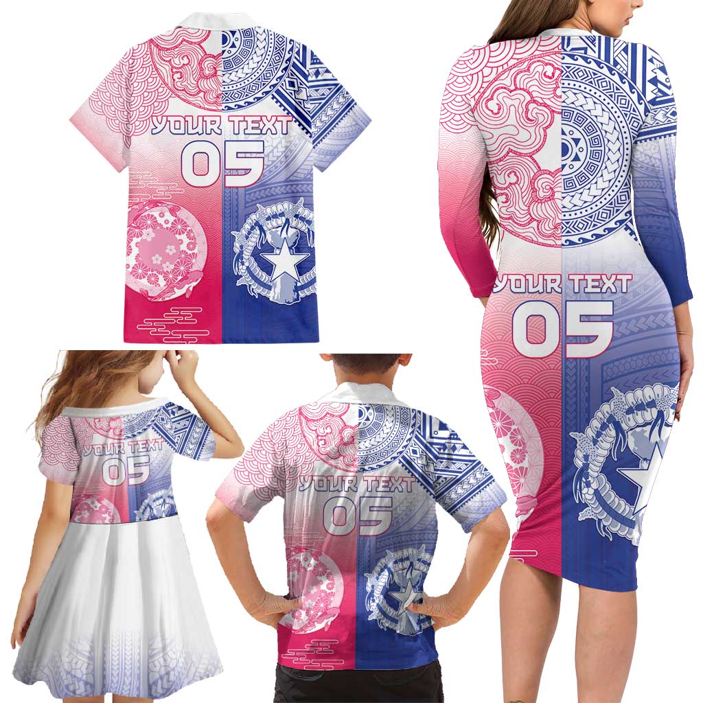 Custom Northern Mariana Islands And Japan Together Family Matching Long Sleeve Bodycon Dress and Hawaiian Shirt LT05 - Polynesian Pride