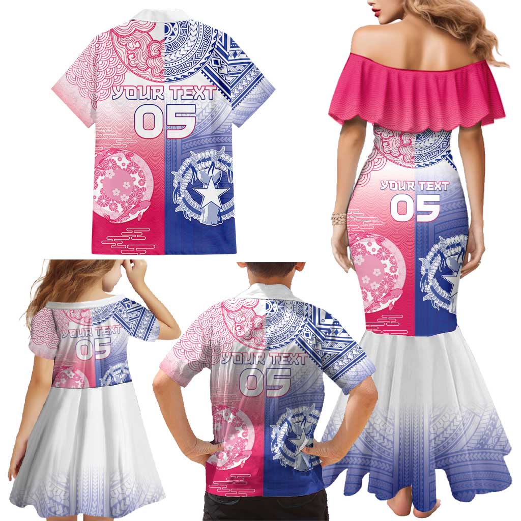 Custom Northern Mariana Islands And Japan Together Family Matching Mermaid Dress and Hawaiian Shirt LT05 - Polynesian Pride