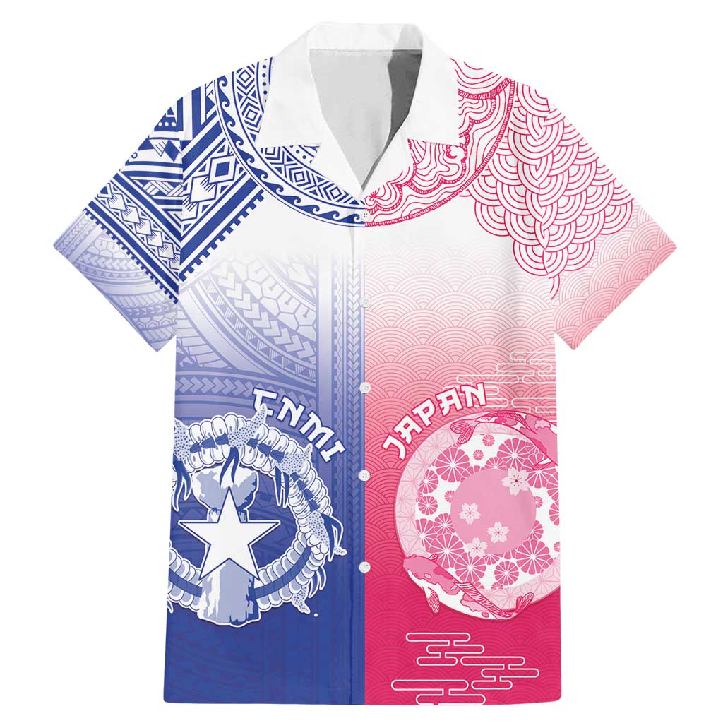 Custom Northern Mariana Islands And Japan Together Family Matching Mermaid Dress and Hawaiian Shirt LT05 Dad's Shirt - Short Sleeve White - Polynesian Pride