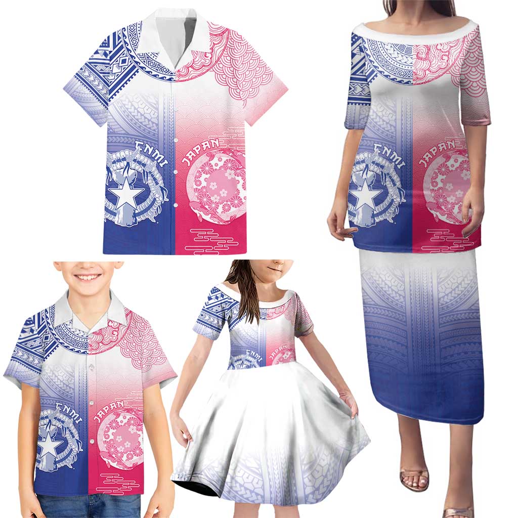 Custom Northern Mariana Islands And Japan Together Family Matching Puletasi and Hawaiian Shirt LT05 - Polynesian Pride