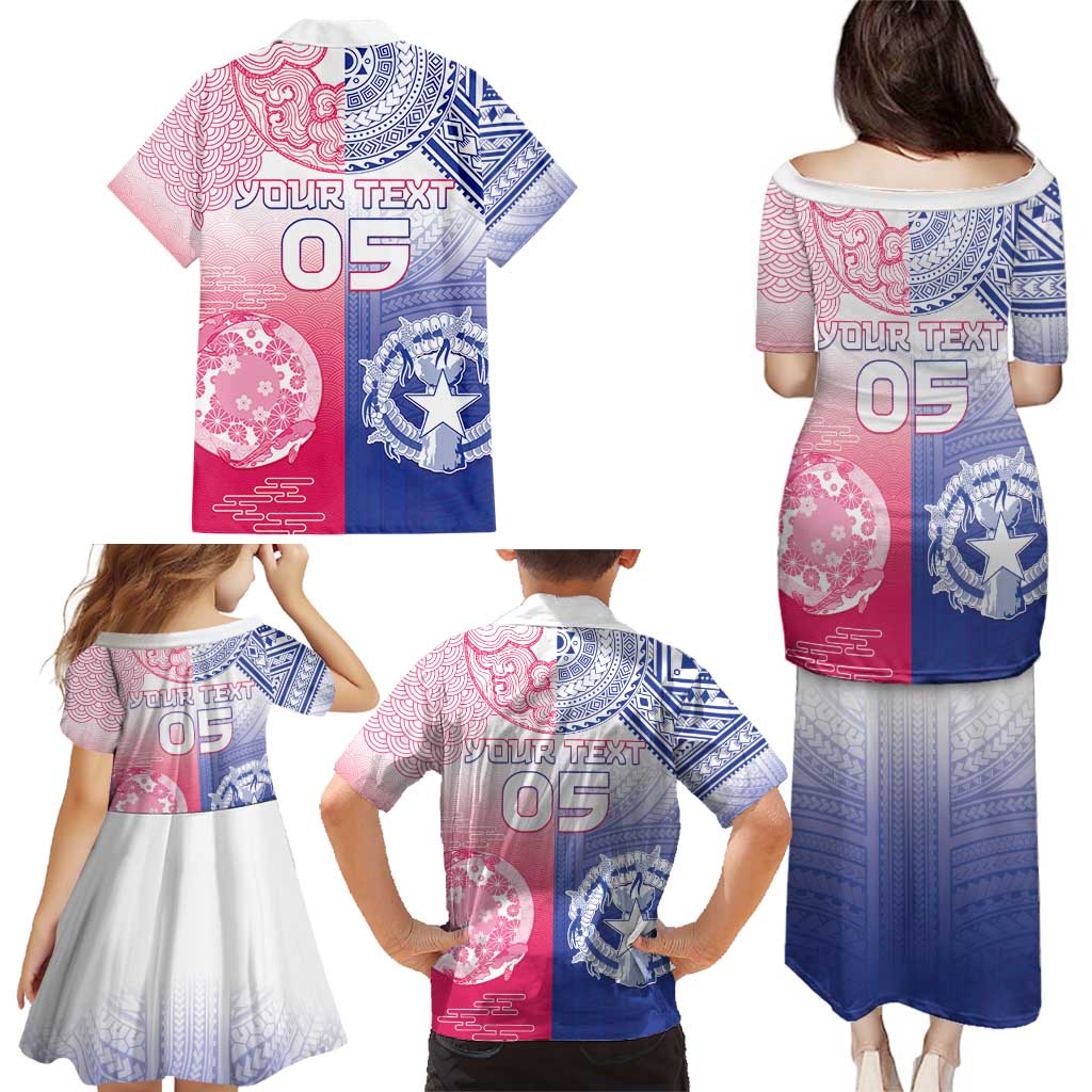 Custom Northern Mariana Islands And Japan Together Family Matching Puletasi and Hawaiian Shirt LT05 - Polynesian Pride