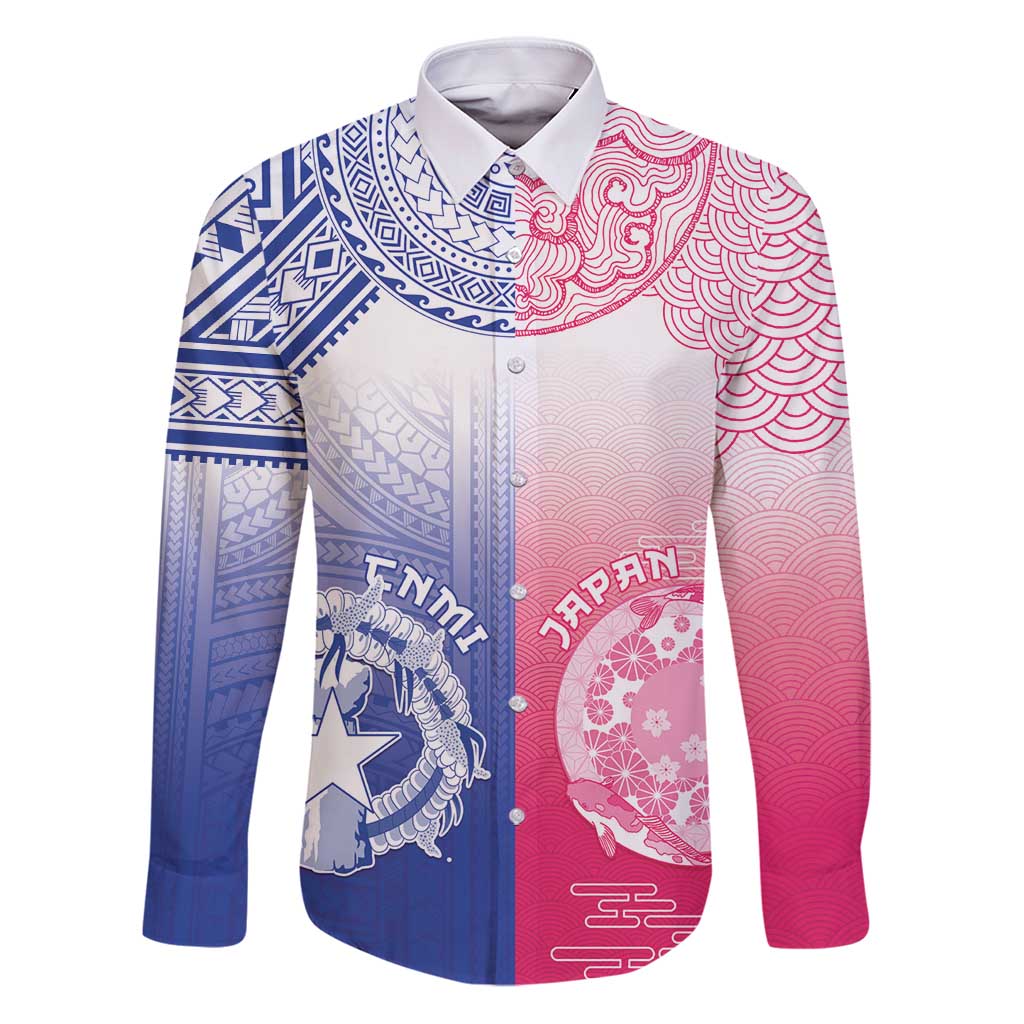 Custom Northern Mariana Islands And Japan Together Family Matching Puletasi and Hawaiian Shirt LT05 Dad's Shirt - Long Sleeve White - Polynesian Pride