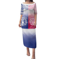 Custom Northern Mariana Islands And Japan Together Family Matching Puletasi and Hawaiian Shirt LT05 Mom's Dress White - Polynesian Pride