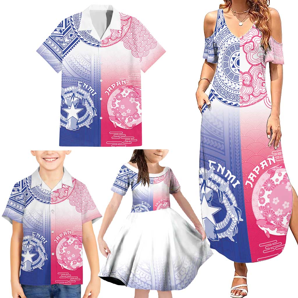 Custom Northern Mariana Islands And Japan Together Family Matching Summer Maxi Dress and Hawaiian Shirt LT05 - Polynesian Pride