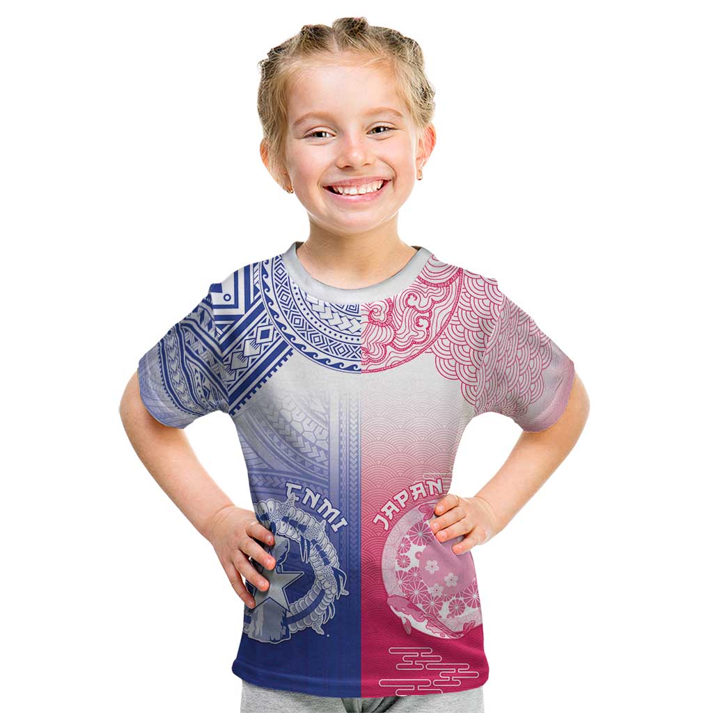 Custom Northern Mariana Islands And Japan Together Kid T Shirt