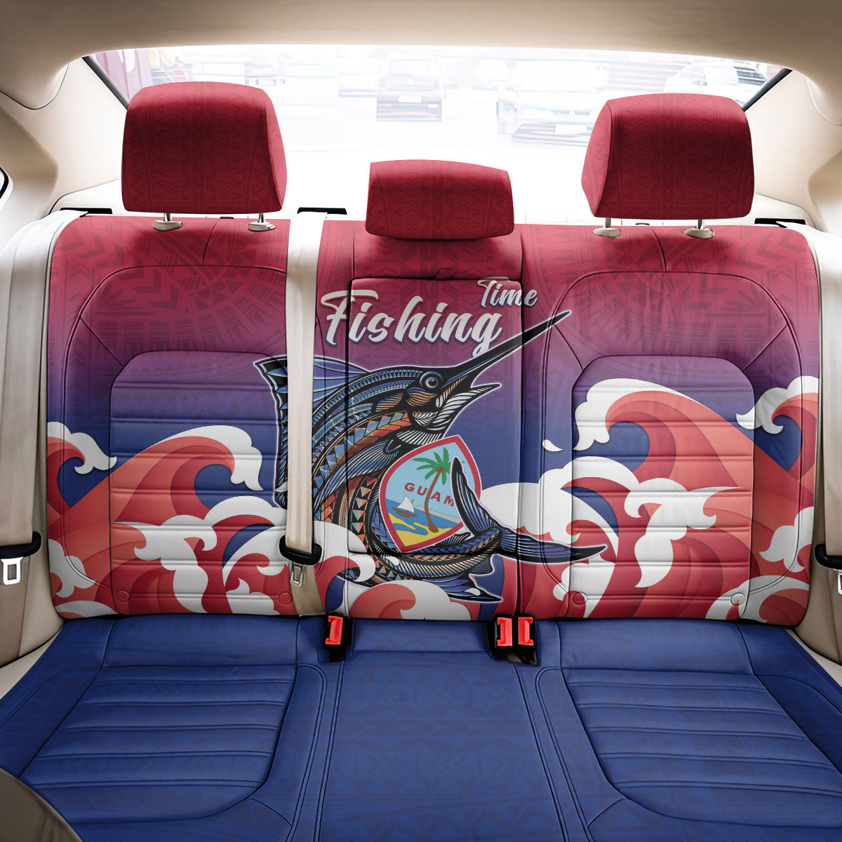 Guam Blue Marlin Fishing Back Car Seat Cover Polynesian Style