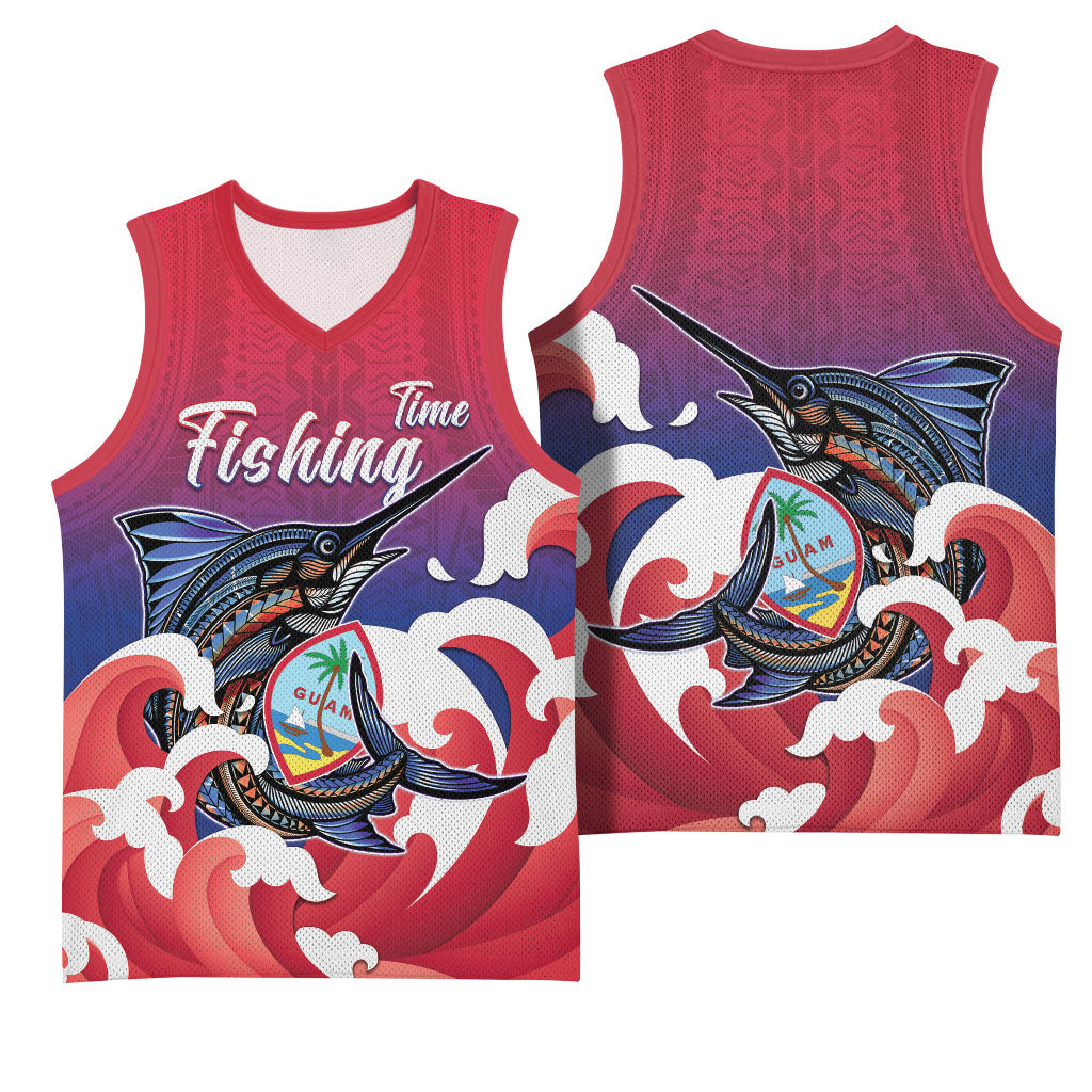 Guam Blue Marlin Fishing Basketball Jersey Polynesian Style