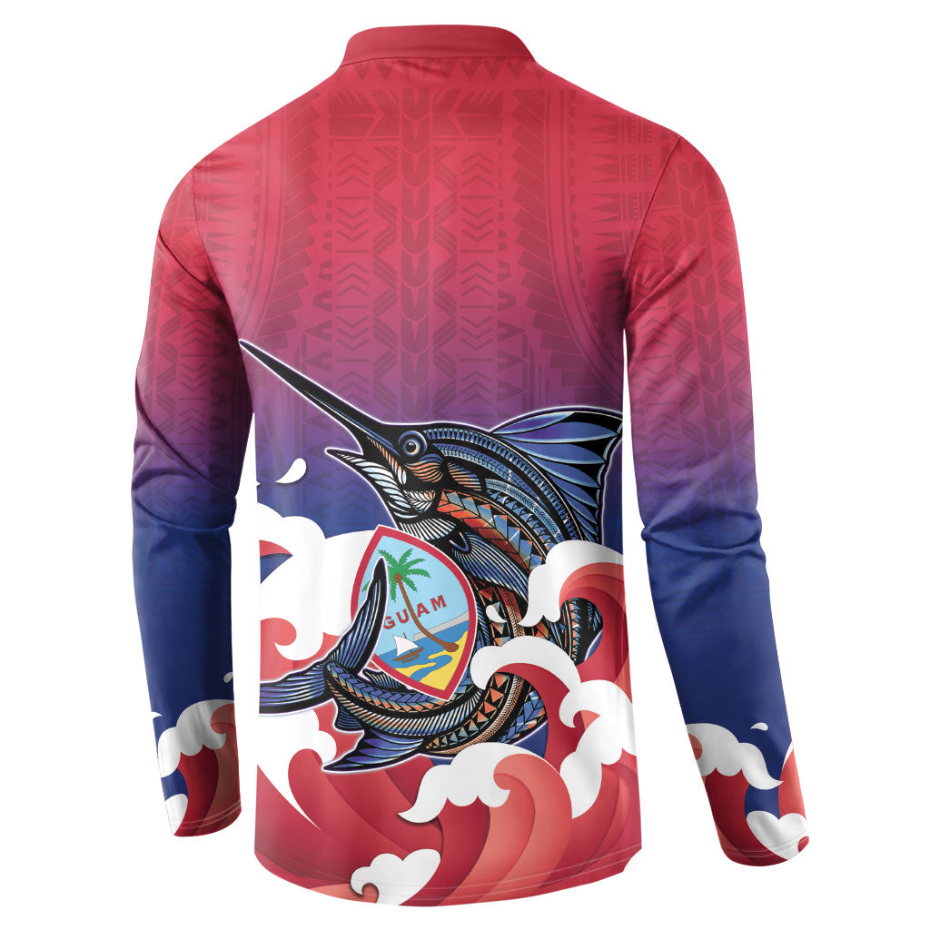 Guam Blue Marlin Fishing Button Sweatshirt Polynesian Style