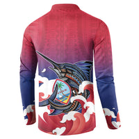 Guam Blue Marlin Fishing Button Sweatshirt Polynesian Style