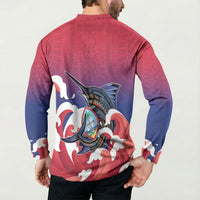 Guam Blue Marlin Fishing Button Sweatshirt Polynesian Style