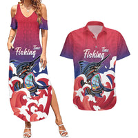 Guam Blue Marlin Fishing Couples Matching Summer Maxi Dress and Hawaiian Shirt Polynesian Style LT05 Red - Polynesian Pride