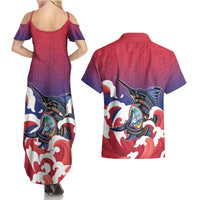 Guam Blue Marlin Fishing Couples Matching Summer Maxi Dress and Hawaiian Shirt Polynesian Style LT05 - Polynesian Pride