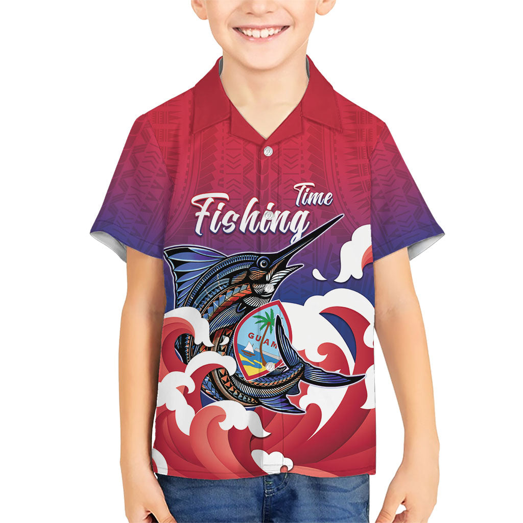 Guam Blue Marlin Fishing Family Matching Off Shoulder Maxi Dress and Hawaiian Shirt Polynesian Style LT05 Son's Shirt Red - Polynesian Pride