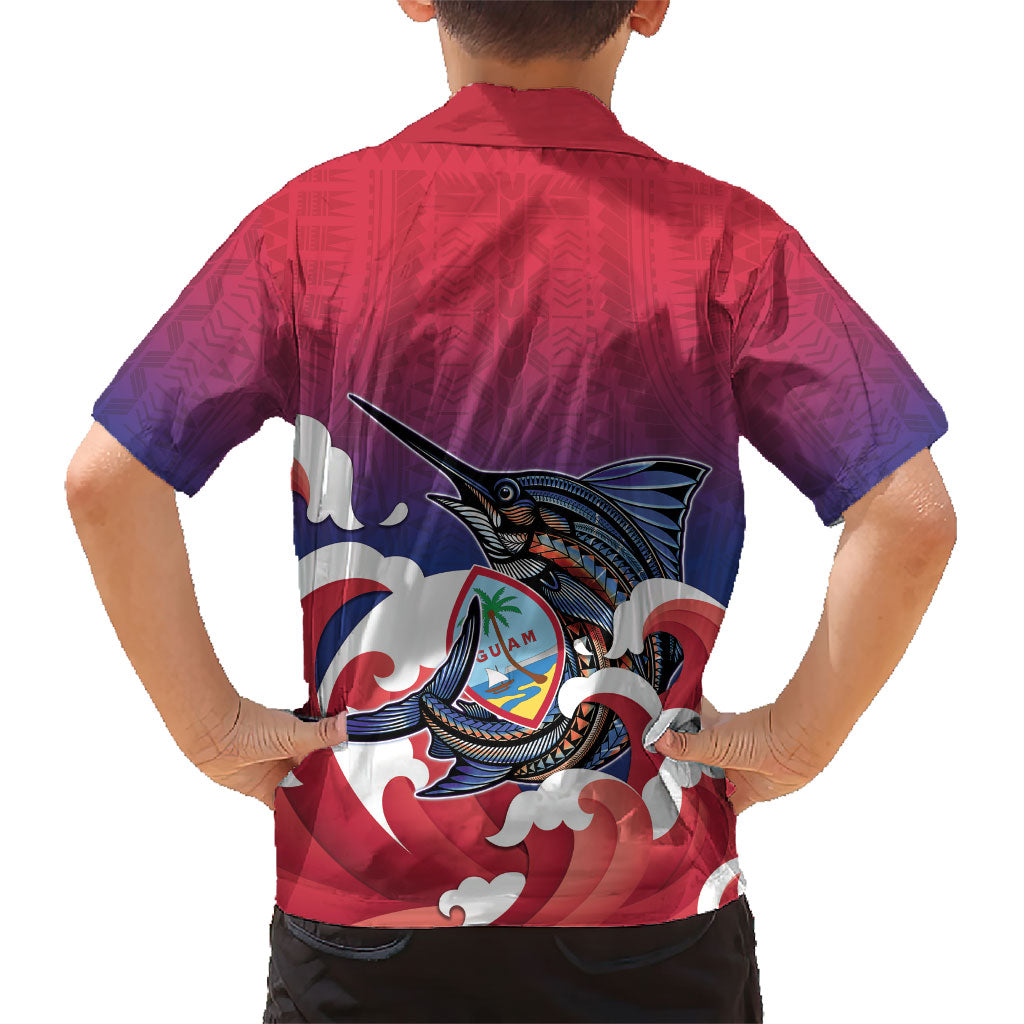 Guam Blue Marlin Fishing Family Matching Short Sleeve Bodycon Dress and Hawaiian Shirt Polynesian Style LT05 - Polynesian Pride