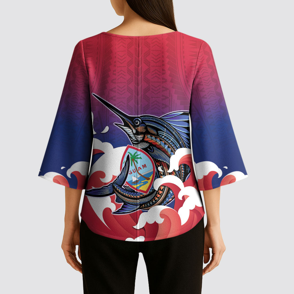 Guam Blue Marlin Fishing Kimono Sleeve Blouse Polynesian Style