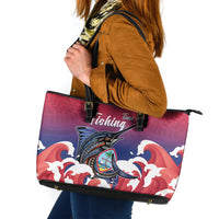 Guam Blue Marlin Fishing Leather Tote Bag Polynesian Style LT05 Red - Polynesian Pride