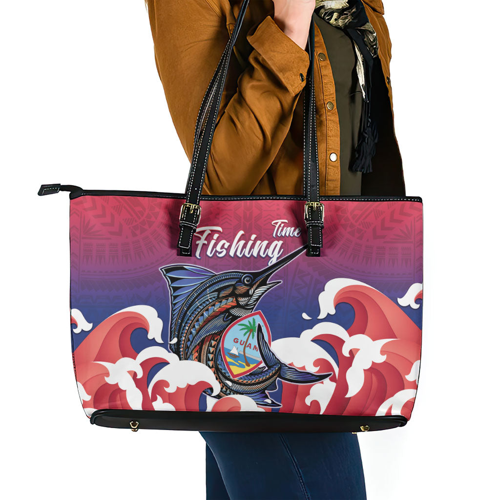 Guam Blue Marlin Fishing Leather Tote Bag Polynesian Style LT05 - Polynesian Pride