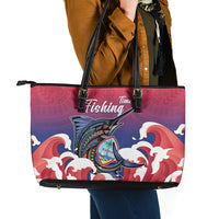 Guam Blue Marlin Fishing Leather Tote Bag Polynesian Style LT05 - Polynesian Pride
