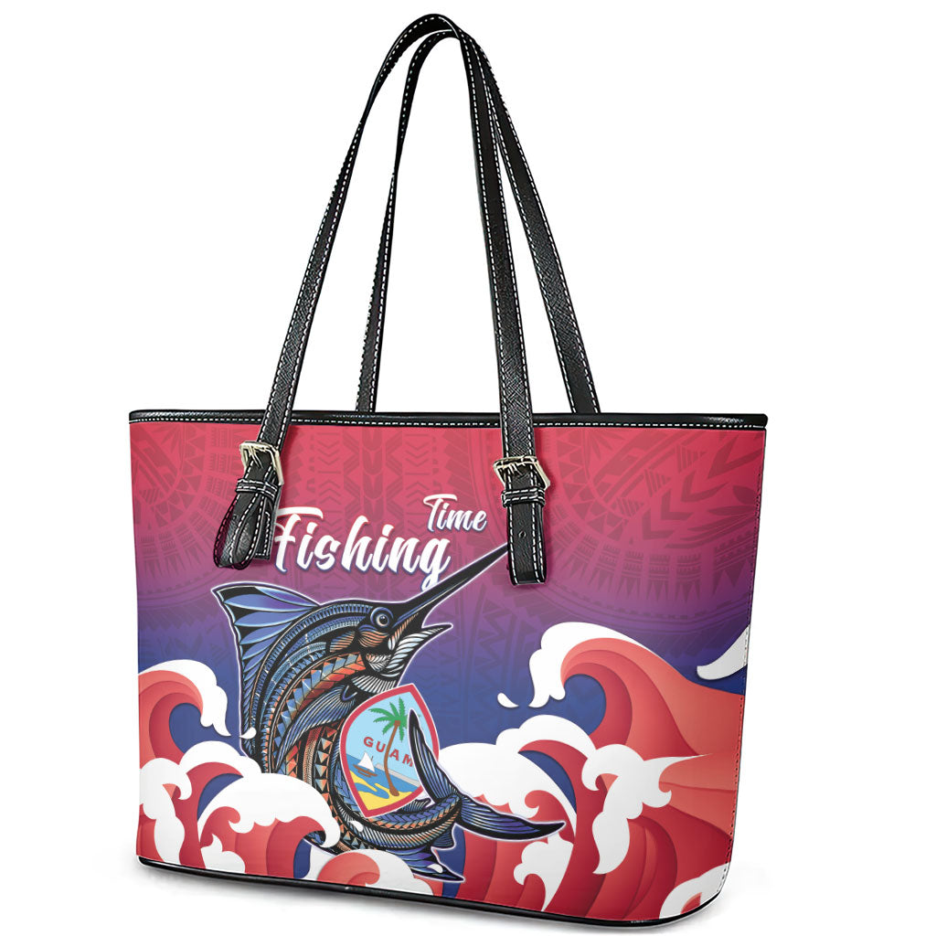 Guam Blue Marlin Fishing Leather Tote Bag Polynesian Style LT05 - Polynesian Pride