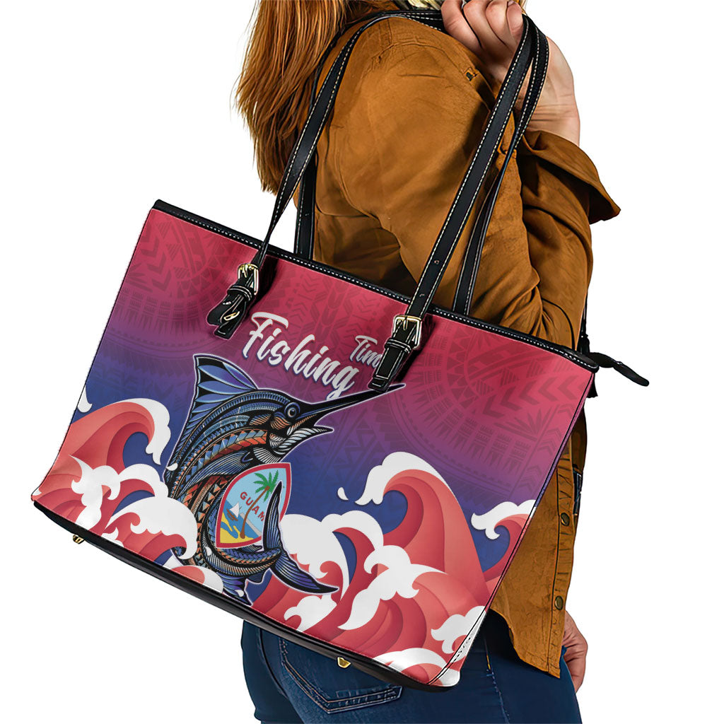 Guam Blue Marlin Fishing Leather Tote Bag Polynesian Style LT05 - Polynesian Pride