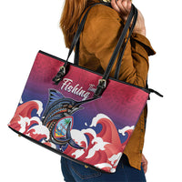 Guam Blue Marlin Fishing Leather Tote Bag Polynesian Style LT05 - Polynesian Pride