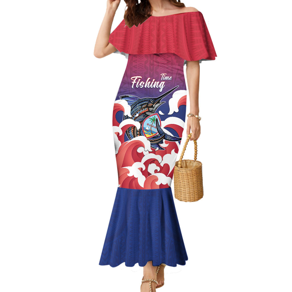 Guam Blue Marlin Fishing Mermaid Dress Polynesian Style LT05 Women Red - Polynesian Pride
