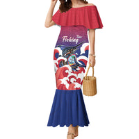 Guam Blue Marlin Fishing Mermaid Dress Polynesian Style LT05 Women Red - Polynesian Pride