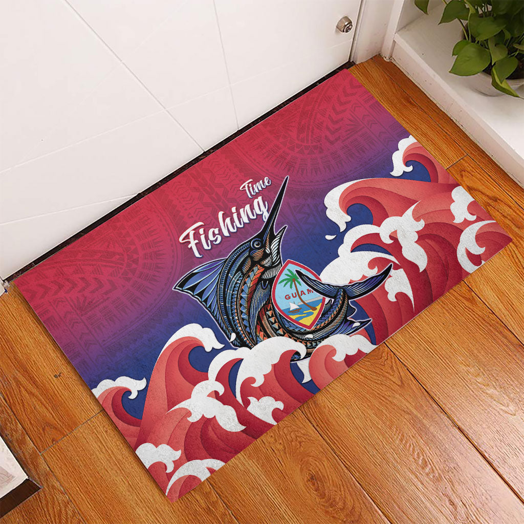 Guam Blue Marlin Fishing Rubber Doormat Polynesian Style