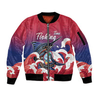 Guam Blue Marlin Fishing Sleeve Zip Bomber Jacket Polynesian Style