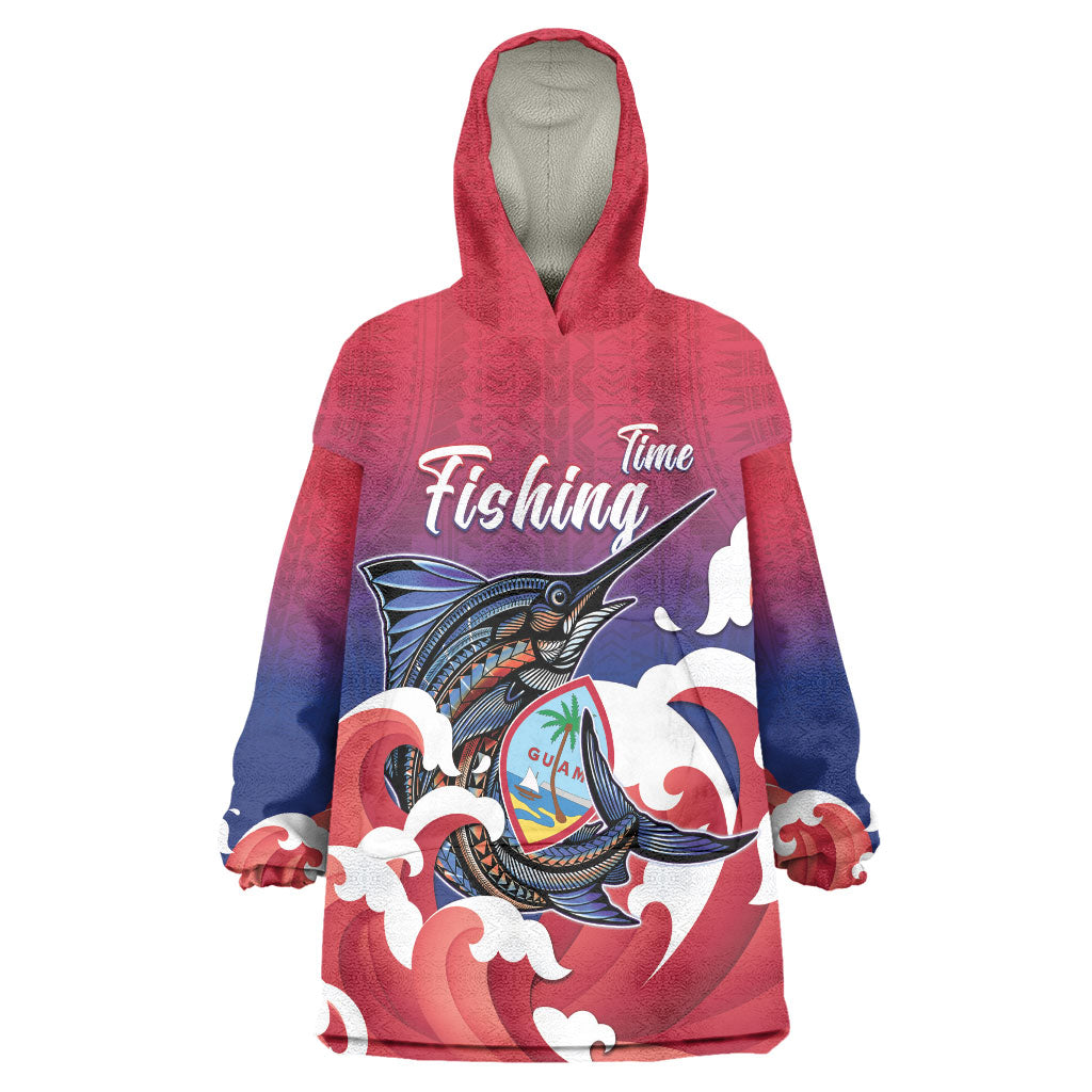 Guam Blue Marlin Fishing Wearable Blanket Hoodie Polynesian Style LT05 One Size Red - Polynesian Pride