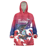 Guam Blue Marlin Fishing Wearable Blanket Hoodie Polynesian Style LT05 One Size Red - Polynesian Pride