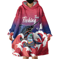 Guam Blue Marlin Fishing Wearable Blanket Hoodie Polynesian Style LT05 - Polynesian Pride